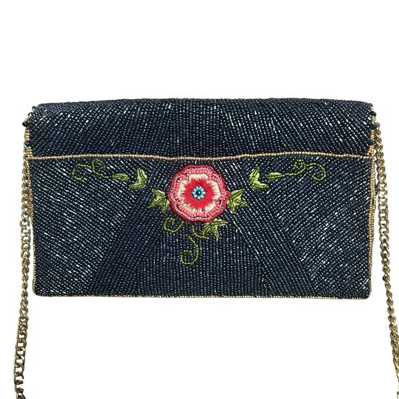 Mary Frances Blue Beaded Mystic Flap Crossbody Bag Gold Chain Crossbody - Picture 10 of 16